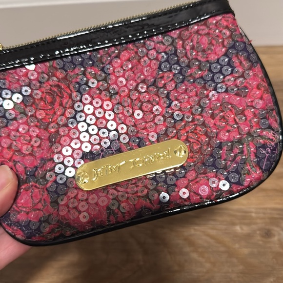 Betsey Johnson Rose Print with Sequins Small Zipper Coin Purse - Picture 2 of 4